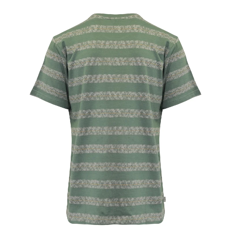 Element Men's T-Shirt Green Pink Orange Lines Striped Crew Neck S/S (S07)