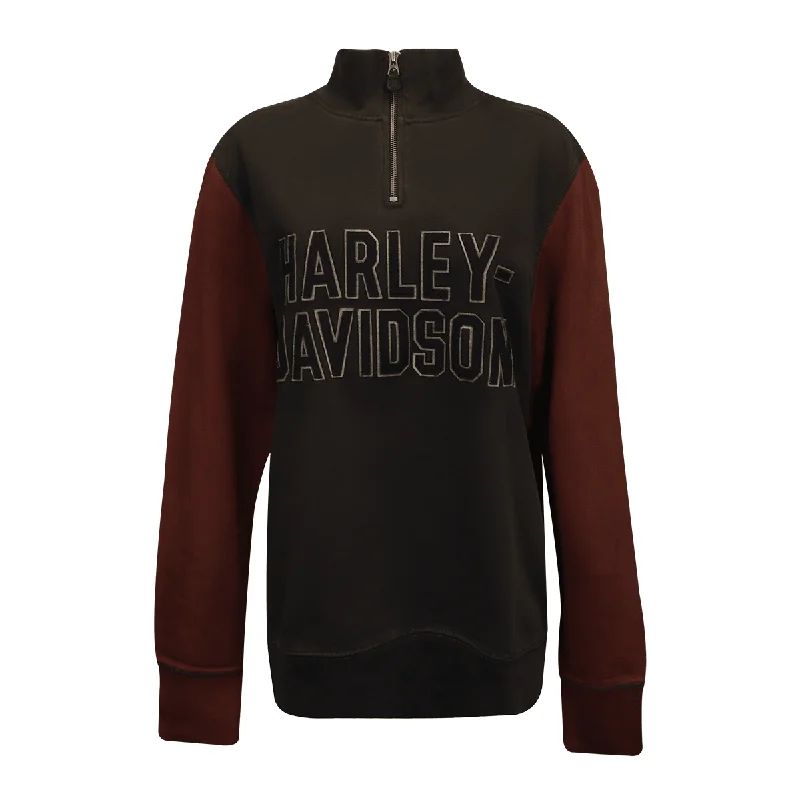 Branded  Men's Sweatshirt Black Maroon Raglan Text 1/4 Zip L/S (S07)