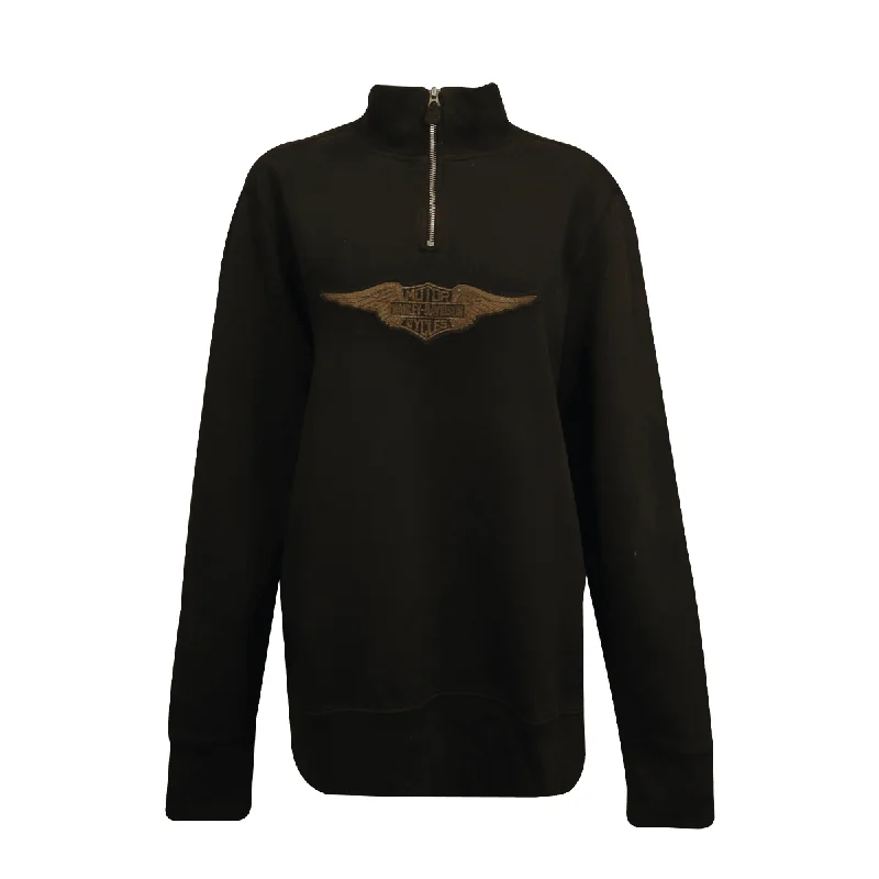 Branded  Men's Sweatshirt Black Wings Embroidered 1/4 Zip L/S (S09)