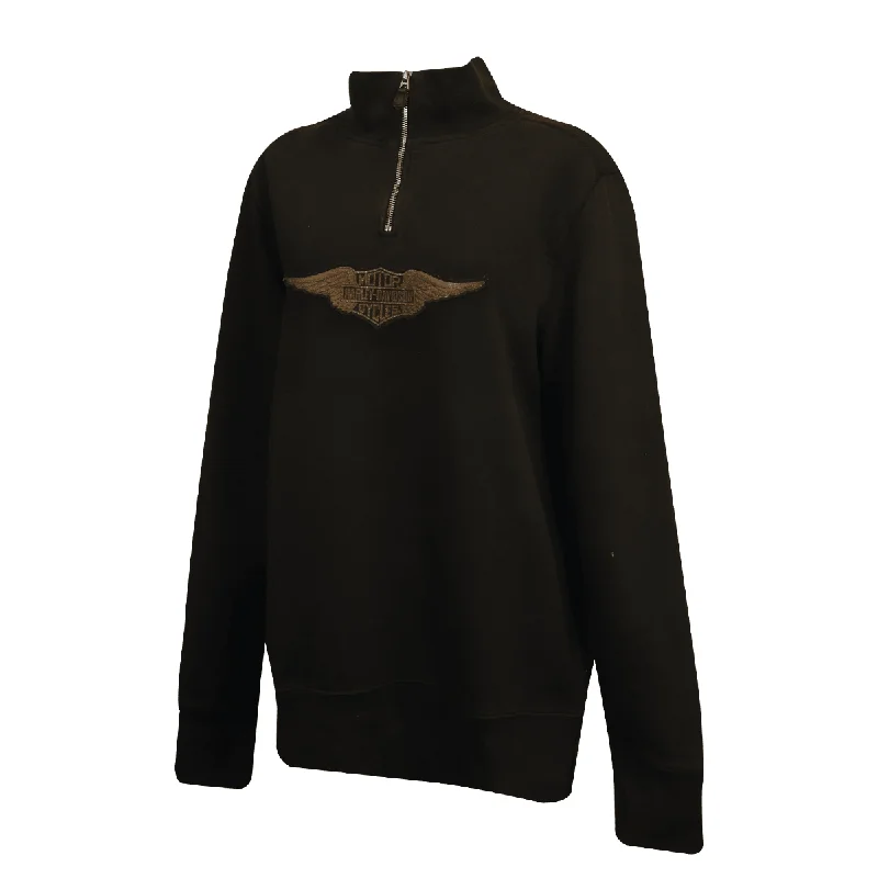 Branded  Men's Sweatshirt Black Wings Embroidered 1/4 Zip L/S (S09)