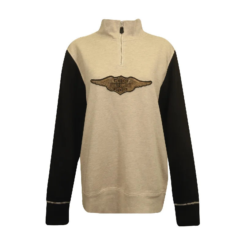 Branded  Men's Sweatshirt Cream Black Raglan Wings 1/4 Zip L/S (S08)