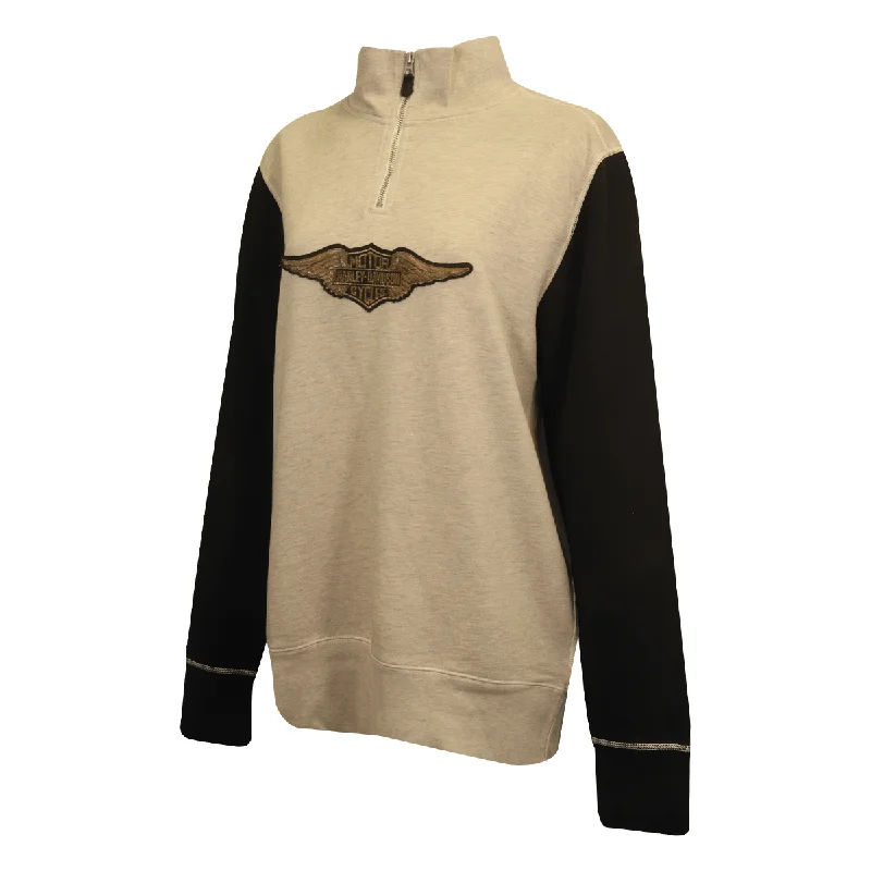 Branded  Men's Sweatshirt Cream Black Raglan Wings 1/4 Zip L/S (S08)