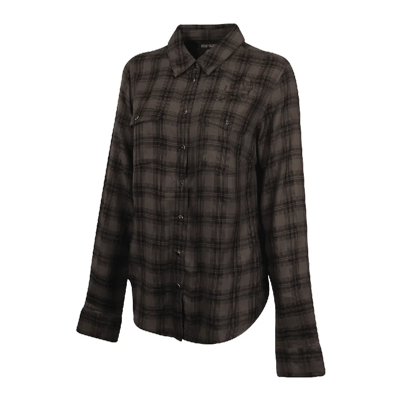 Branded  Women's Shirt Black Grey Plaid Rose L/S Woven (S18)