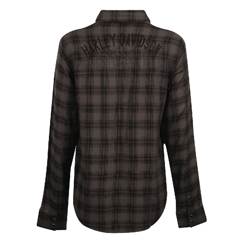 Branded  Women's Shirt Black Grey Plaid Rose L/S Woven (S18)