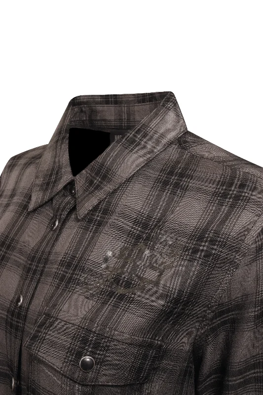 Branded  Women's Shirt Black Grey Plaid Rose L/S Woven (S18)