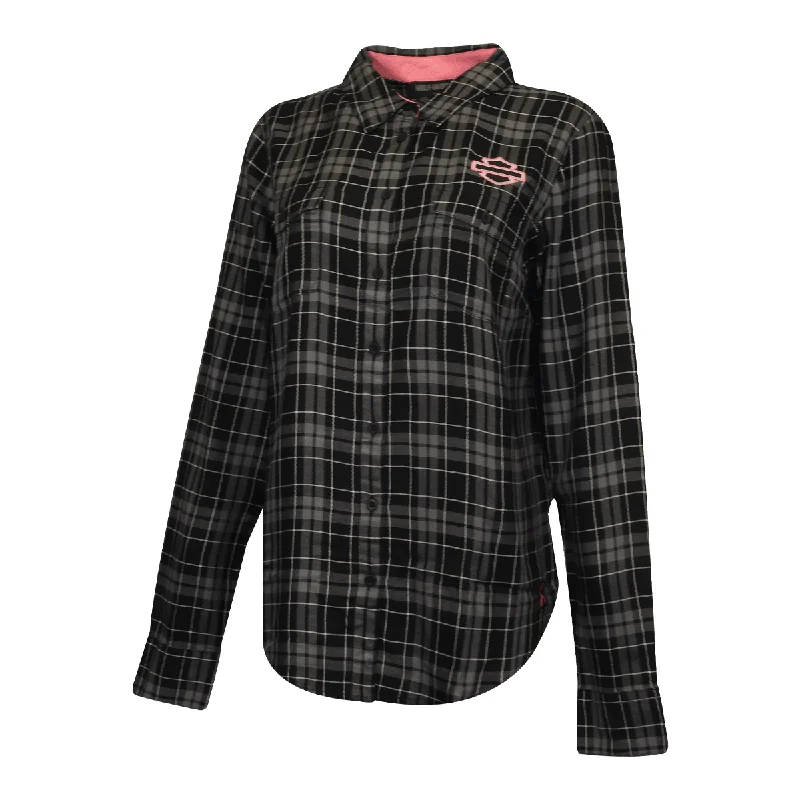 Branded  Women's Shirt Black Pink Bar & Shield L/S Woven (S19)