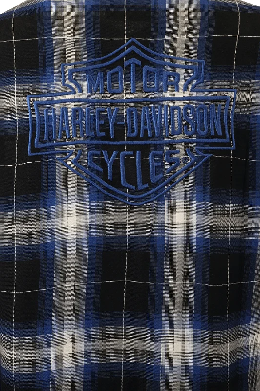 Branded  Women's Shirt Blue Black Plaid Text L/S Woven (S20)