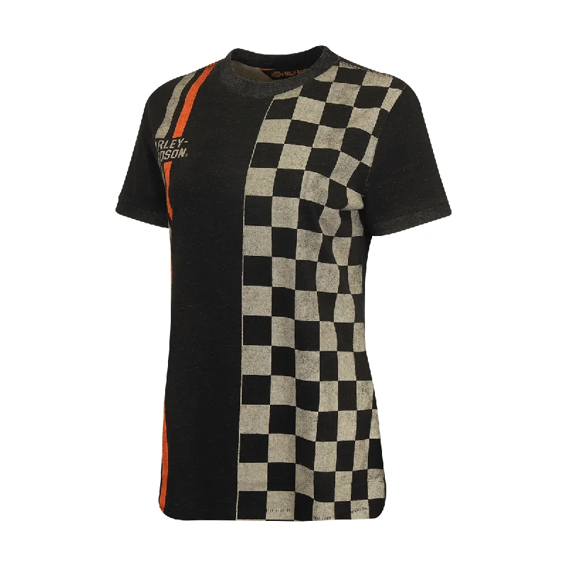 Branded  Women's T-Shirt Checkered Racing Stripes S/S (S38)