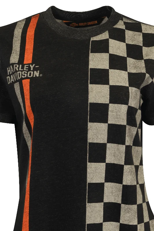 Branded  Women's T-Shirt Checkered Racing Stripes S/S (S38)