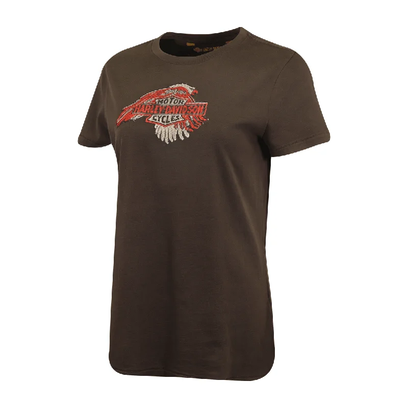 Branded  Women's T-Shirt Dark Grey Embroidered Eagle Badge S/S (S35)