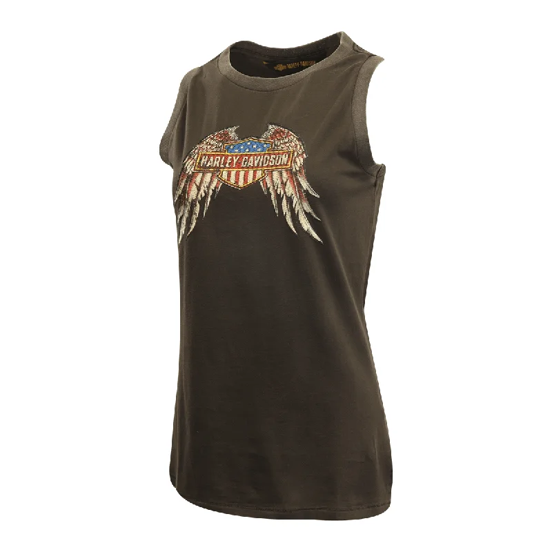 Branded  Women's Tank Top Dark Grey Embroidered America Eagle Wings (S03)