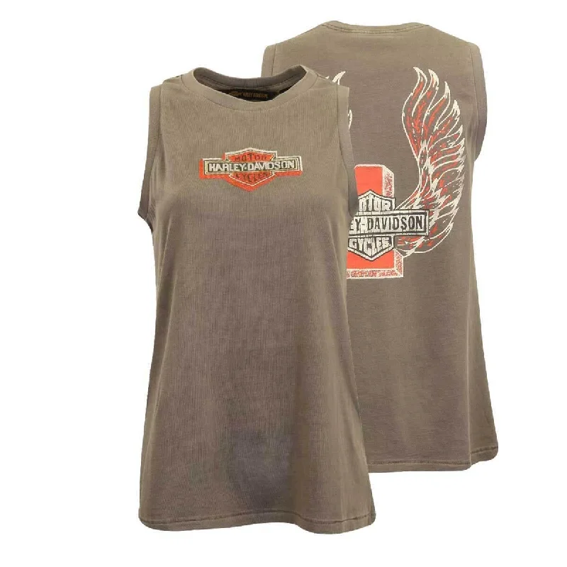 Branded  Women's Tank Top Grey Orange Embroidered Badge (S04)