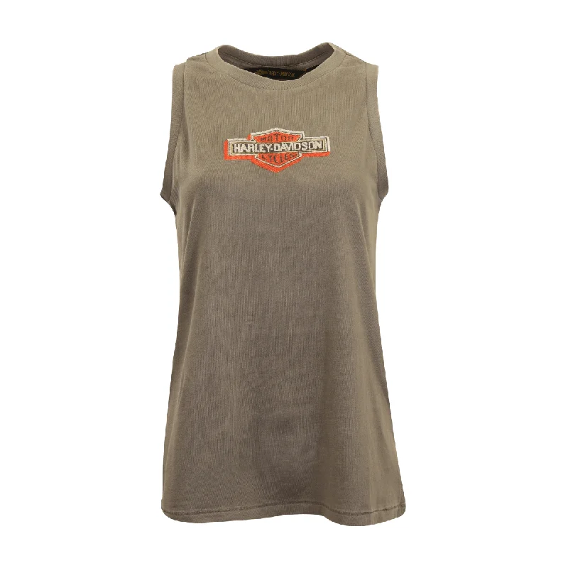 Branded  Women's Tank Top Grey Orange Embroidered Badge (S04)