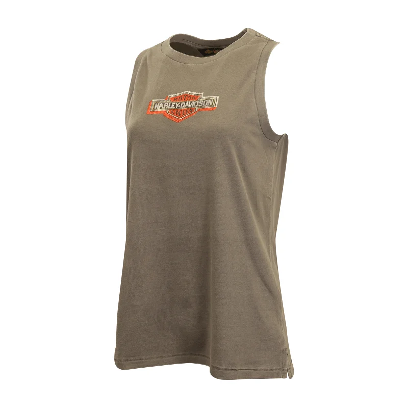 Branded  Women's Tank Top Grey Orange Embroidered Badge (S04)