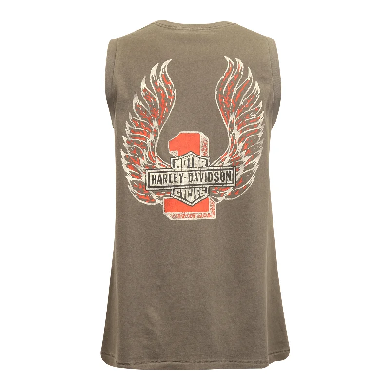 Branded  Women's Tank Top Grey Orange Embroidered Badge (S04)