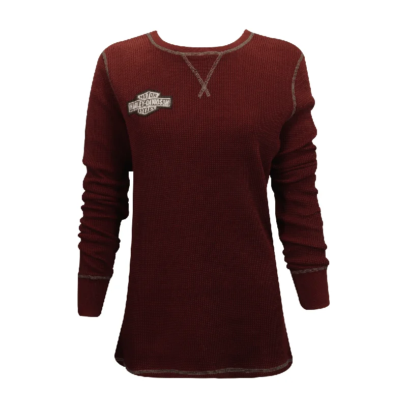 Branded  Women's Thermal Knit Maroon Patch Logo L/S (S01)