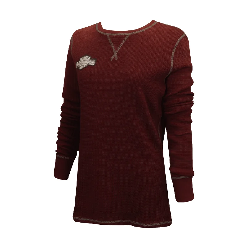 Branded  Women's Thermal Knit Maroon Patch Logo L/S (S01)