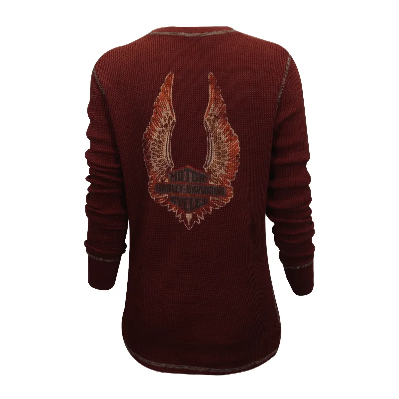 Branded  Women's Thermal Knit Maroon Patch Logo L/S (S01)