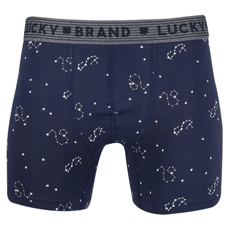 Lucky Brand Men's Magenta, Blue, Grey & Star Pattern 4 Pack Boxer Briefs (S03)