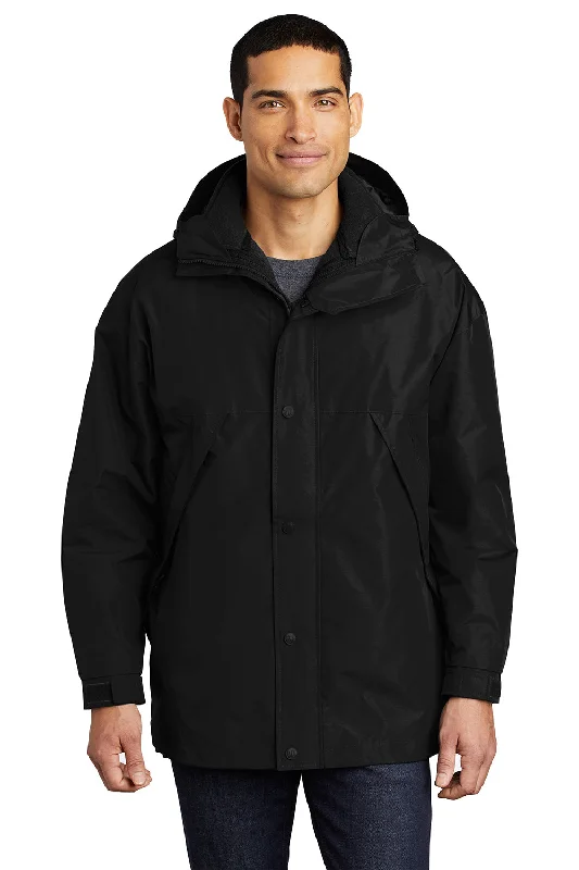 Port Authority Mens 3-in-1 Wind & Water Resistant Full Zip Hooded Jacket - Black