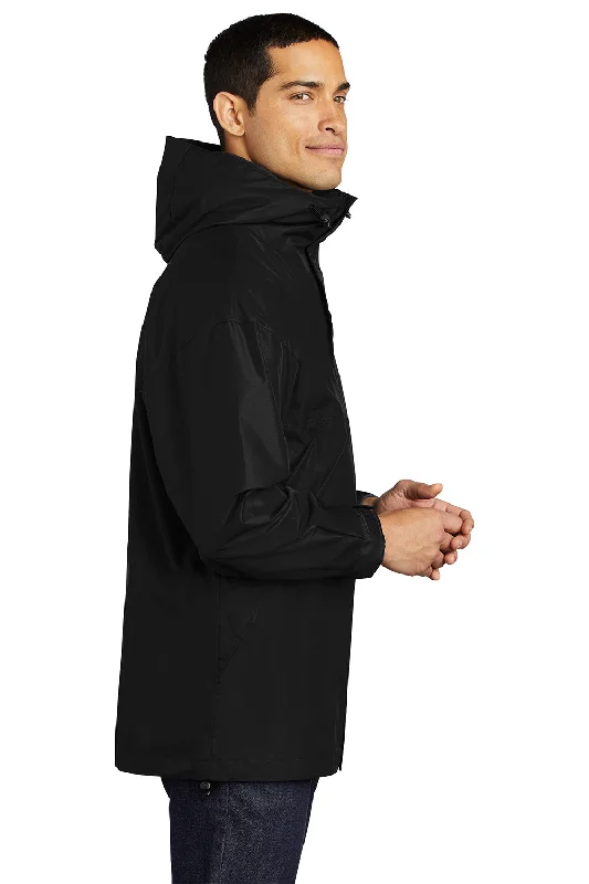 Port Authority Mens 3-in-1 Wind & Water Resistant Full Zip Hooded Jacket - Black