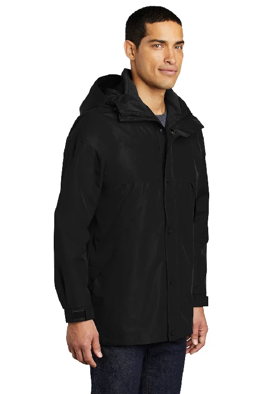 Port Authority Mens 3-in-1 Wind & Water Resistant Full Zip Hooded Jacket - Black