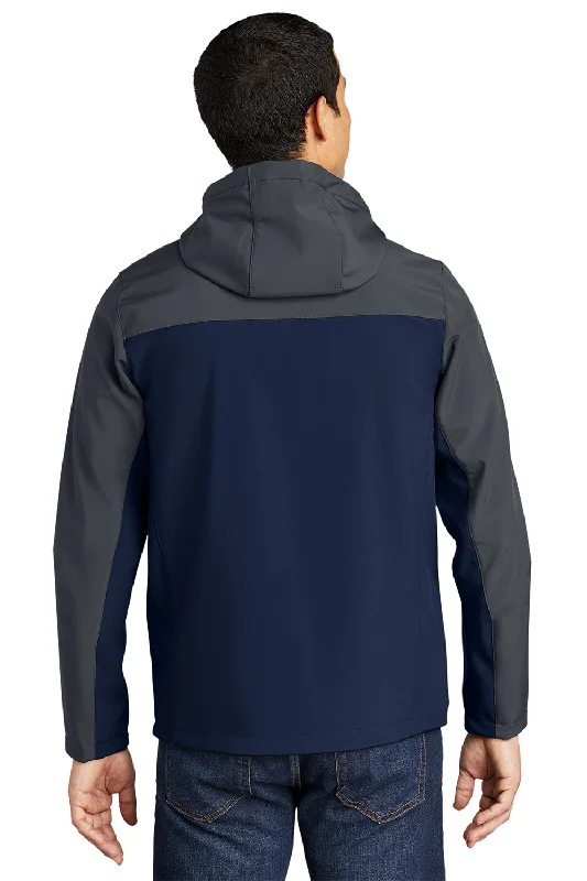 Port Authority Mens Core Wind & Water Resistant Full Zip Hooded Jacket - Dress Navy Blue/Battleship Grey