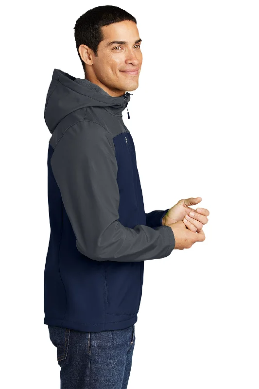 Port Authority Mens Core Wind & Water Resistant Full Zip Hooded Jacket - Dress Navy Blue/Battleship Grey