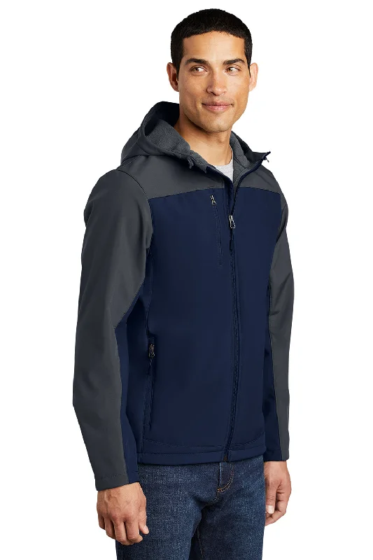 Port Authority Mens Core Wind & Water Resistant Full Zip Hooded Jacket - Dress Navy Blue/Battleship Grey