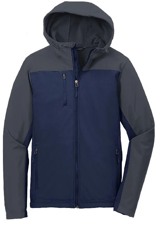 Port Authority Mens Core Wind & Water Resistant Full Zip Hooded Jacket - Dress Navy Blue/Battleship Grey