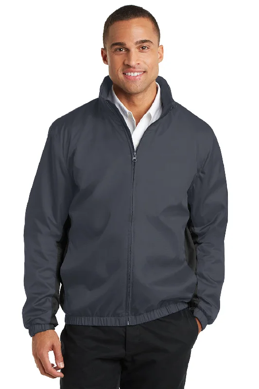 Port Authority Mens Core Wind & Water Resistant Full Zip Jacket - Battleship Grey/Black - Closeout