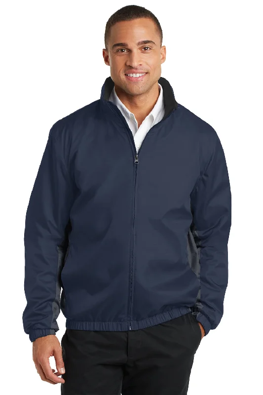 Port Authority Mens Core Wind & Water Resistant Full Zip Jacket - Dress Navy Blue/Battleship Grey - Closeout