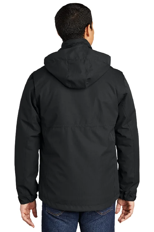 Port Authority Mens Herringbone 3-in-1 Waterproof Full Zip Hooded Jacket - Black