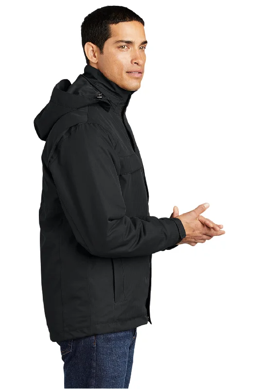 Port Authority Mens Herringbone 3-in-1 Waterproof Full Zip Hooded Jacket - Black