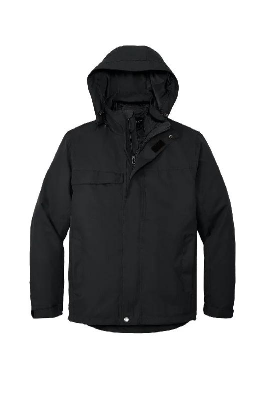 Port Authority Mens Herringbone 3-in-1 Waterproof Full Zip Hooded Jacket - Black