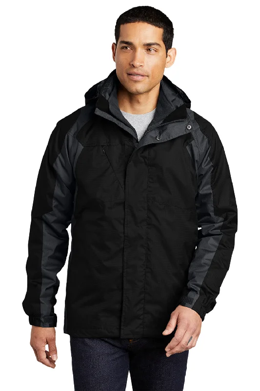 Port Authority Mens Ranger 3-in-1 Waterproof Full Zip Hooded Jacket - Black/Ink Grey