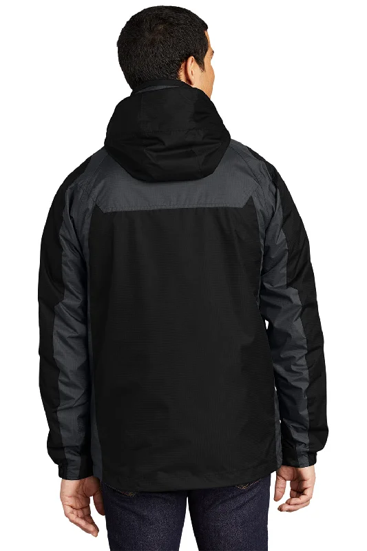 Port Authority Mens Ranger 3-in-1 Waterproof Full Zip Hooded Jacket - Black/Ink Grey