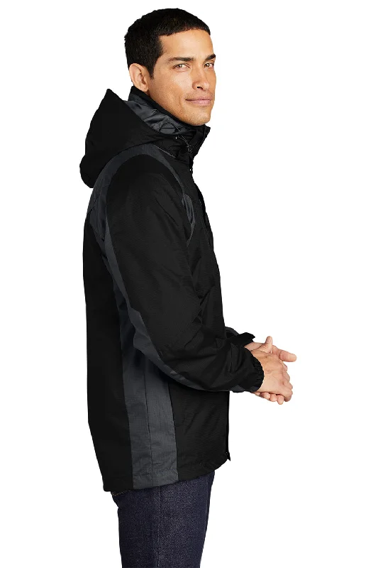 Port Authority Mens Ranger 3-in-1 Waterproof Full Zip Hooded Jacket - Black/Ink Grey