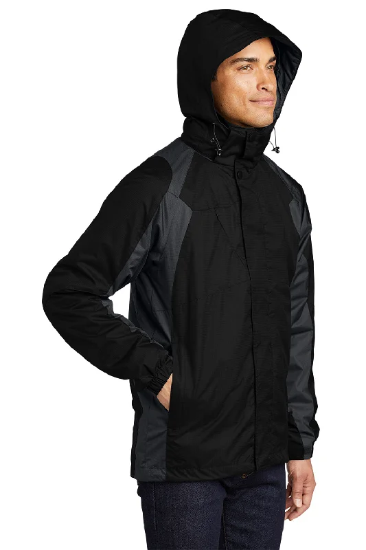 Port Authority Mens Ranger 3-in-1 Waterproof Full Zip Hooded Jacket - Black/Ink Grey