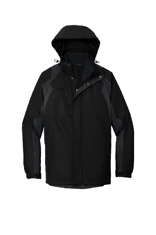 Port Authority Mens Ranger 3-in-1 Waterproof Full Zip Hooded Jacket - Black/Ink Grey