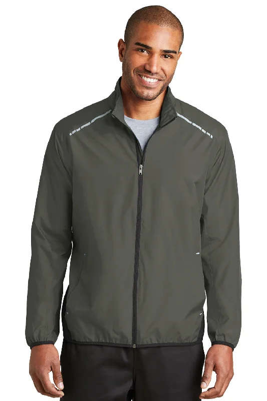 Port Authority Mens Zephyr Reflective Hit Wind & Water Resistant Full Zip Jacket - Steel Grey/Deep Black - Closeout