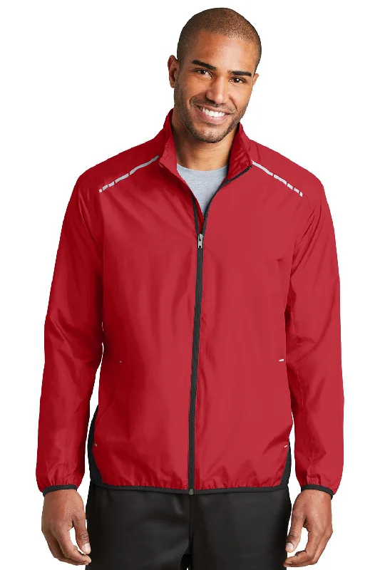 Port Authority Mens Zephyr Reflective Hit Wind & Water Resistant Full Zip Jacket - Rich Red/Deep Black - Closeout