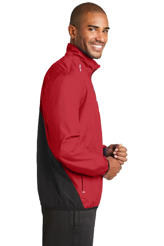 Port Authority Mens Zephyr Reflective Hit Wind & Water Resistant Full Zip Jacket - Rich Red/Deep Black - Closeout