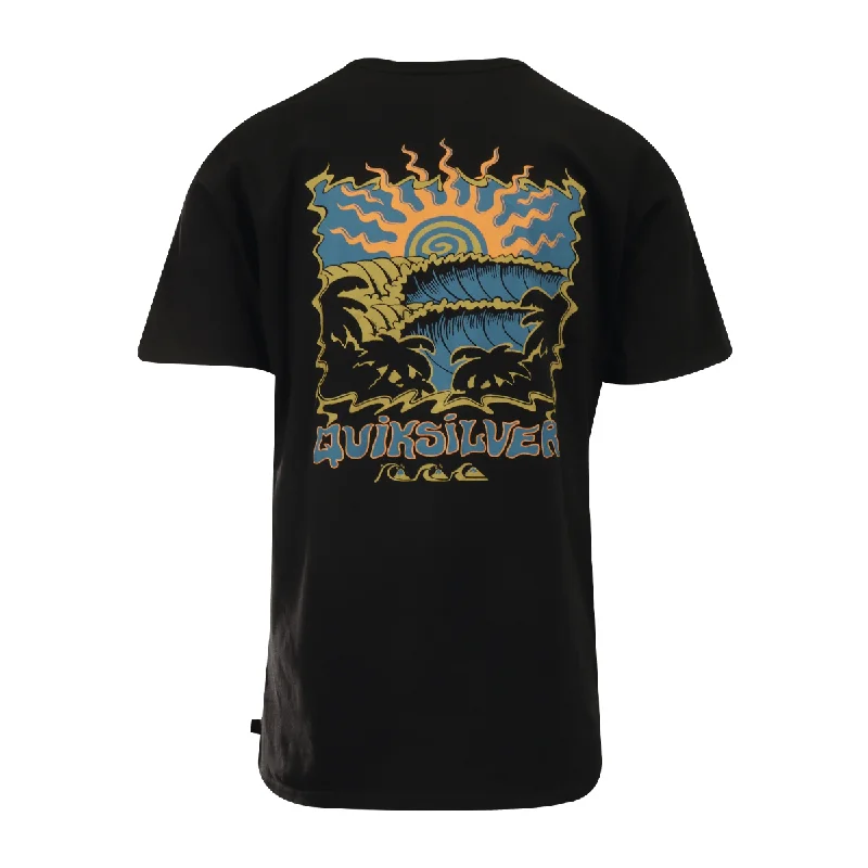 Quiksilver Men's T-Shirt Black Blue Orange Wave & Mountain Graphic S/S (S12)