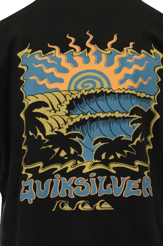 Quiksilver Men's T-Shirt Black Blue Orange Wave & Mountain Graphic S/S (S12)