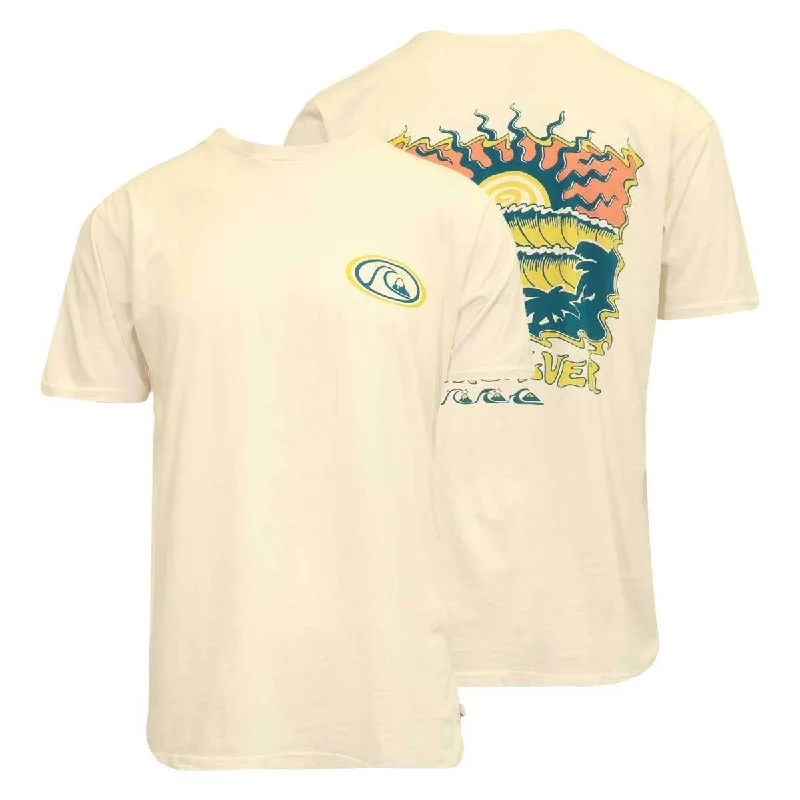 Quiksilver Men's T-Shirt Cream Citrine Blue Wave & Mountain Graphic S/S (S13)