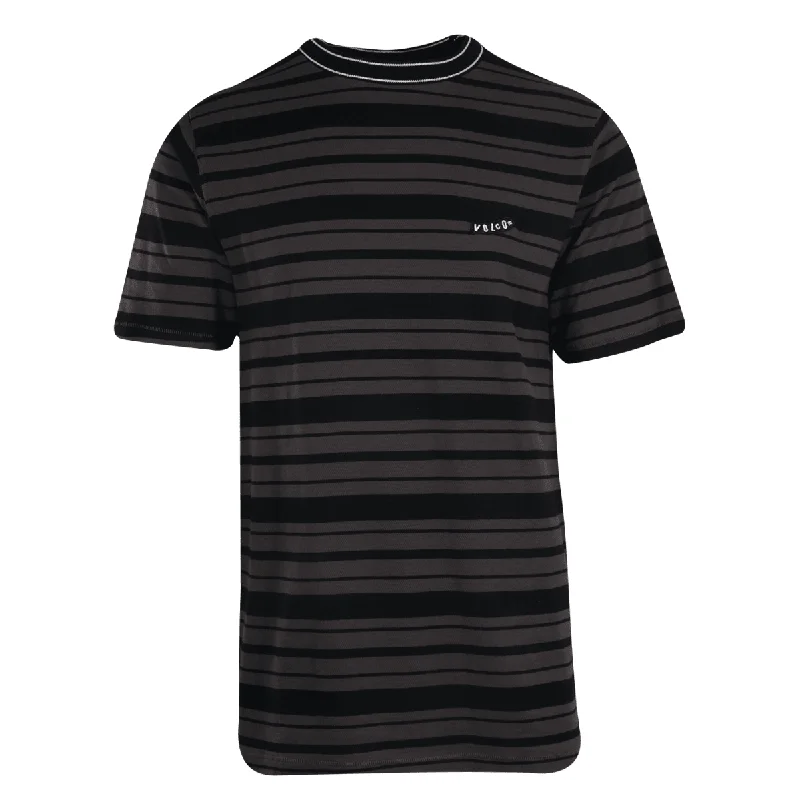 Volcom Men's T-Shirt Black Grey Striped S/S Tee (S32)