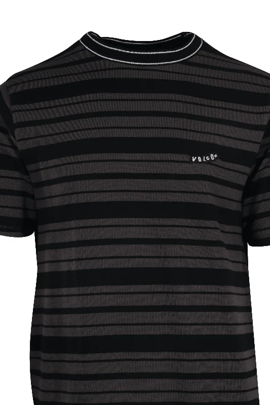 Volcom Men's T-Shirt Black Grey Striped S/S Tee (S32)