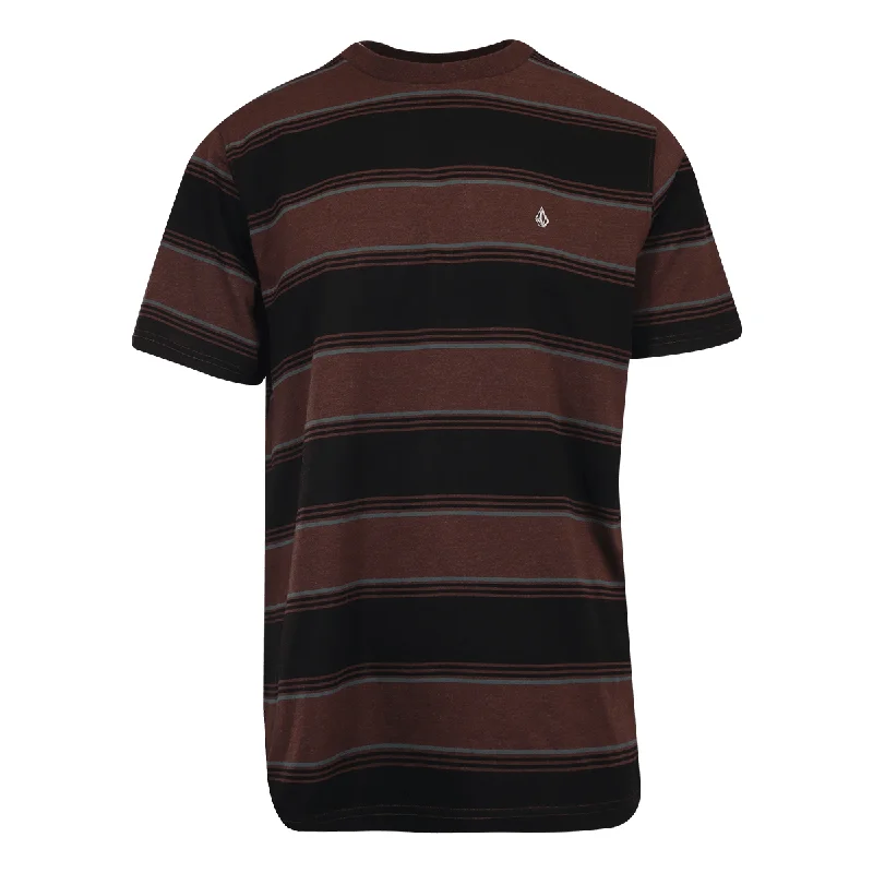 Volcom Men's T-Shirt Black Maroon Striped S/S Tee (S41)