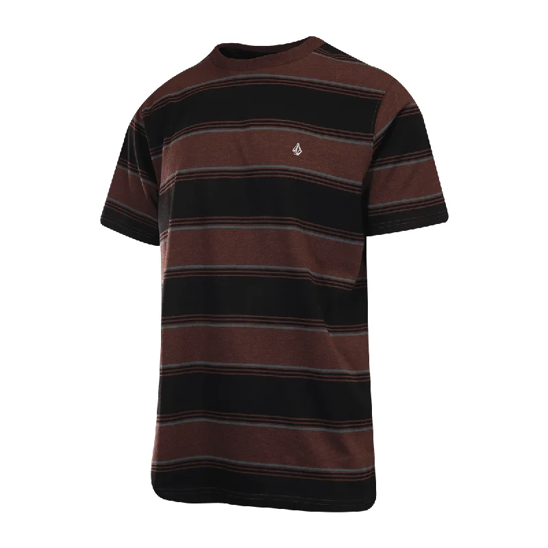 Volcom Men's T-Shirt Black Maroon Striped S/S Tee (S41)